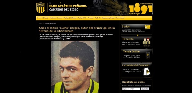 Carlos Borges marcou o primeiro gol da Libertadores em 1960  - Reprodução/Site Oficial do Peñarol