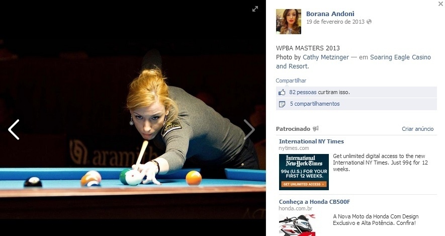 "É claro que ser bonita pode ser uma vantagem para uma pessoa se promover, mas seus rivais não estão preocupados com isso", diz a jogadora - Reprodução/Facebook