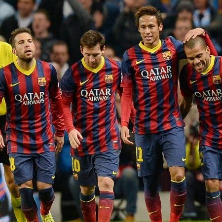 Jordi Alba, Messi, Neymar e Daniel Alves em 2014 - ANDREW YATES/AFP