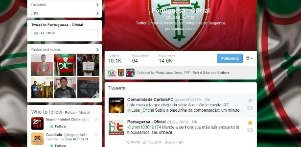Twitter oficial da Portuguesa respondeu provocação de usuário; responsável acabou demitido - Reprodução/Facebook