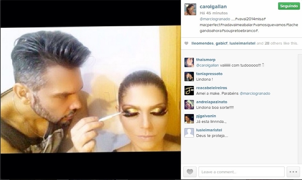 Carol Galan, namorada do presidente da Federação Paulista de Futebol, Marco Polo Del Nero, e substituta de Ana Hickmann na Vai Vai, se prepara para o desfile - Reprodução/Instagram