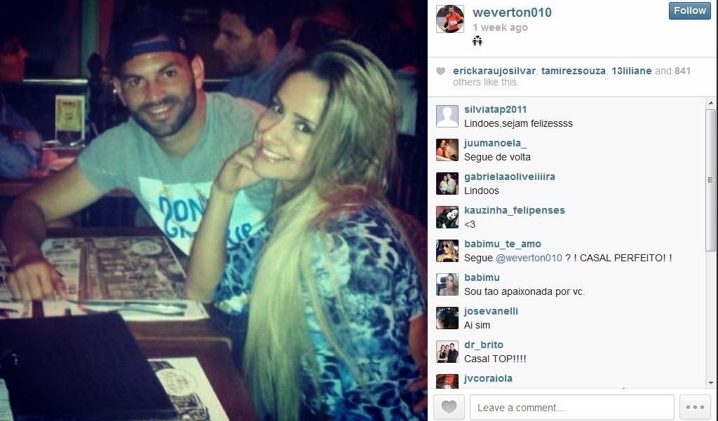 Weverton e Babi estão juntos desde novembro de 2013 - Reprodução