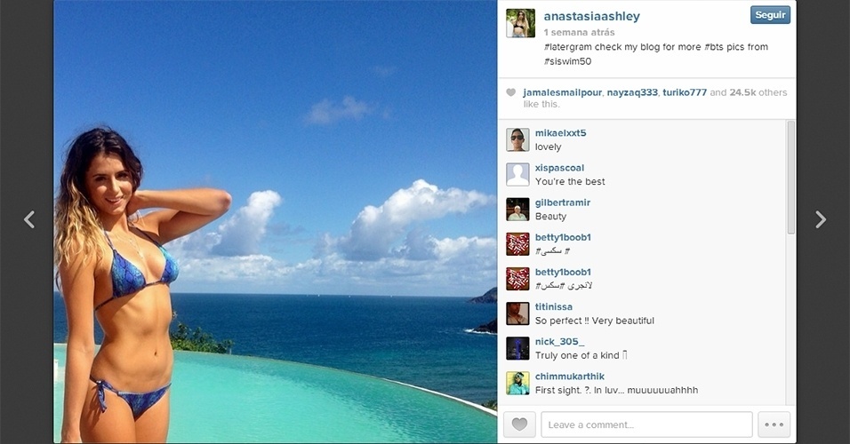 A bela Anastasia Ashley, natural da Califórnia, nos EUA, surfa desde os 2 anos e tem mais de 350 mil fiéis seguidores no Instagram