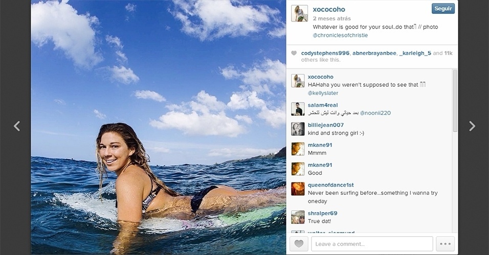 Coco Ho é natural do Havaí e aprendeu a surfar com o seu irmão mais velho, aos 8 anos. Hoje, com 21, ela é a estrela da família, esbanja sensualidade e tem mais de 150 mil seguidores no Instagram