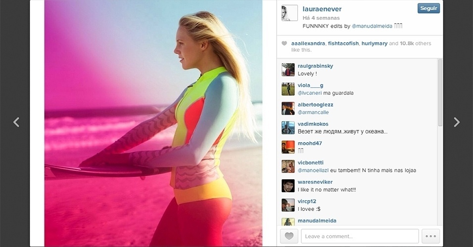Laura Enever é australiana e tem 22 anos; a musa tem mais de 140 mil seguidores no seu Instagram