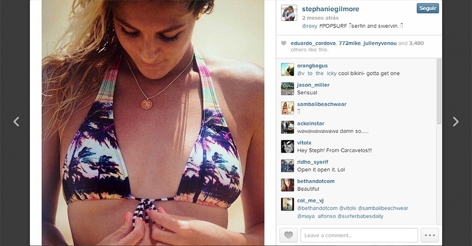 Stephanie Gilmore é australiana, tem 26 anos e tem mais de 150 mil seguidores no Instagram; a surfista é pentacampeã mundial na modalidade