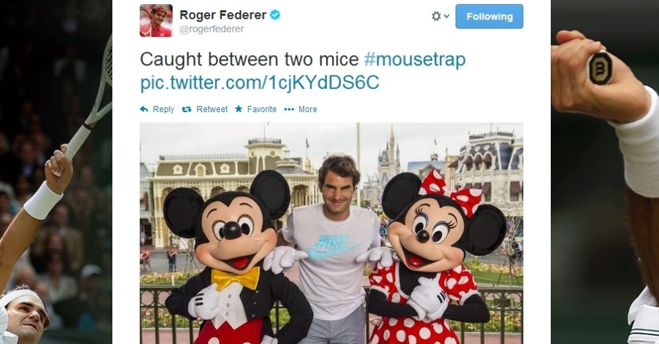 Roger Federer visita à Disney e posa para foto com Mickey e Minnie