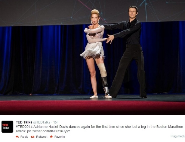 Adrianne Haslet-Davis voltou ao palco e se emocionou ao dançar menos de um ano após o incidente - Reprodução/Twitter