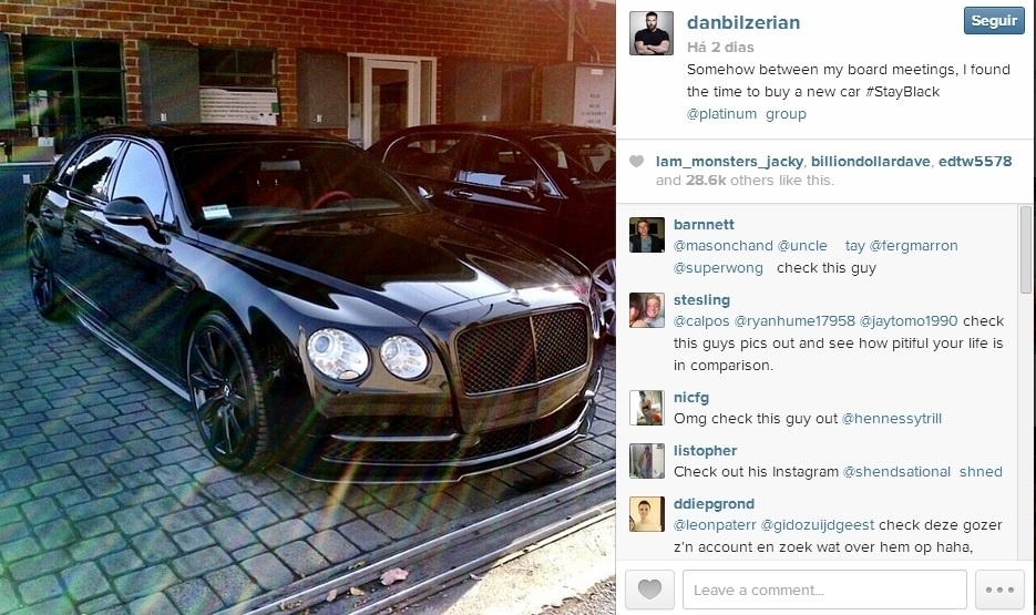 Dan Bilzerian mostra um de seus carrões. Ele diz que foi à falência na universidade - Reprodução/Instagram