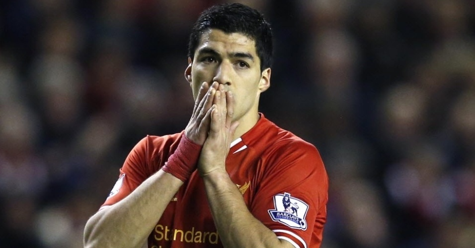 26.mar.2014 - Luis Suárez lamenta após perder gol na partida entre Liverpool e Sunderland pelo Campeonato Inglês