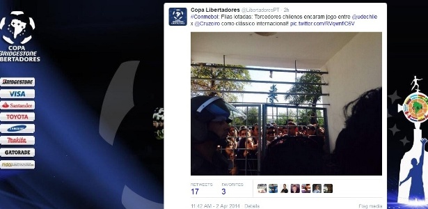 Torcedores do Universidad de Chile fizeram filas para comprar ingressos para jogo com o Cruzeiro, nesta 5ª - Reprodução Twitter Copa Libertadores