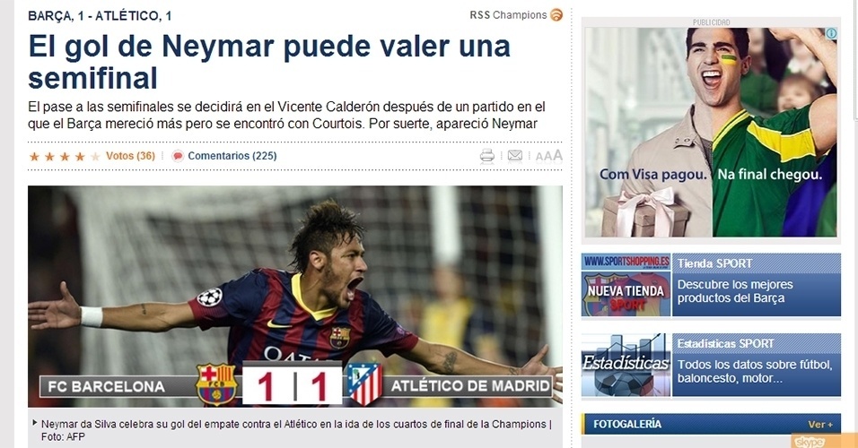 "O gol de Neymar pode valer uma semifinal", diz o jornal Sports - Reprodução/Sports