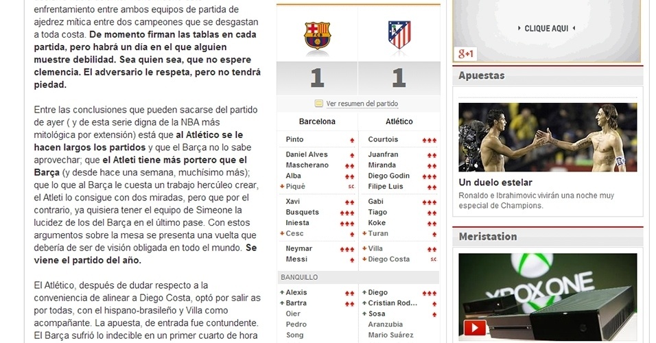 Portal As deu nota máxima (3 estrelas) para Neymar, Iniesta e Busquets; Messi ganhou só uma - Reprodução/As