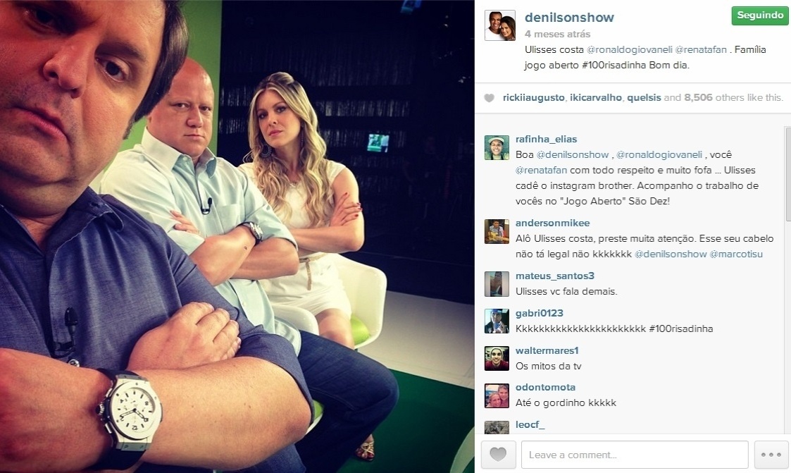 Companheiros de Band de Denilson, Renata Fan, Ronaldo Giovanelli e Ulisses Costa também posaram - Reprodução/Instagram