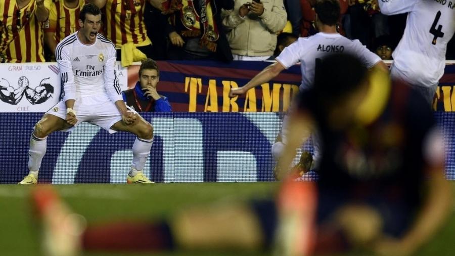 Gareth Bale grita muito após colocar o Real Madrid à frente do placar na Copa do Rei - LLuis Gene/AFP