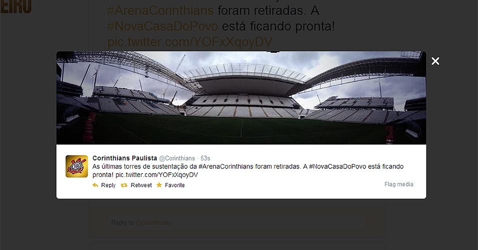 Últimas torres de sustentação do Itaquerão são retiradas. Agora, a cobertura das arquibancadas norte e sul do novo estádio do Corinthians não tem qualquer tipo de obstrução para a visão.