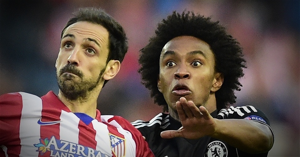 Detalhes: Willian, do Chelsea, e Juanfran, do Atlético de Madri, na semifinal da Liga dos Campeões - AFP/Javier Soriano
