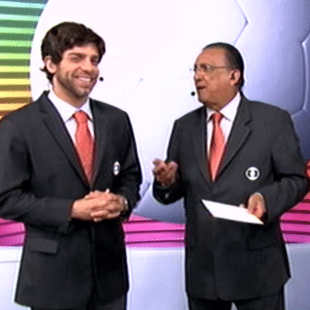  Juninho Pernambucano e Galvão Bueno durante transmissão da Liga dos Campeões em 2014 - Reprodução/TV Globo