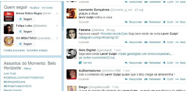 Torcedores atleticanos utilizam redes sociais para dar boas vindas ao técnico Levir Culpi - Reprodução