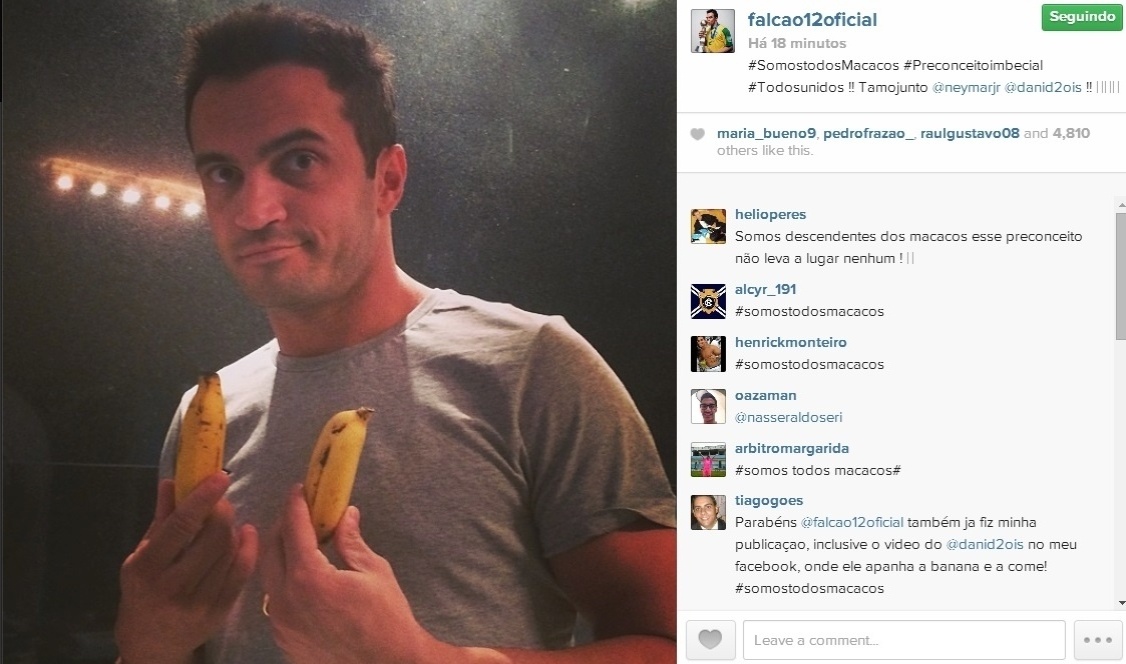 Falcão posa com banana e também apoia Daniel Alves - Reprodução/Instagram