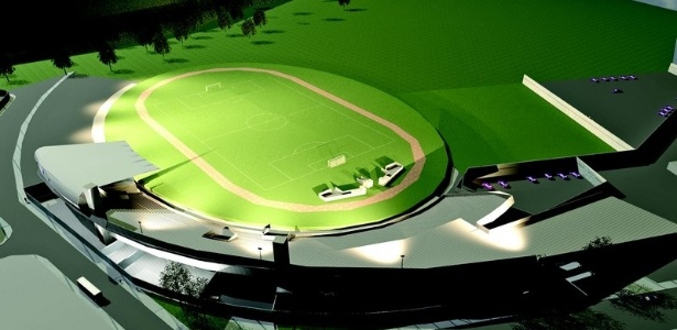 Projeto de reforma do estádio municipal da cidade do Guarujá; não termina antes da Copa