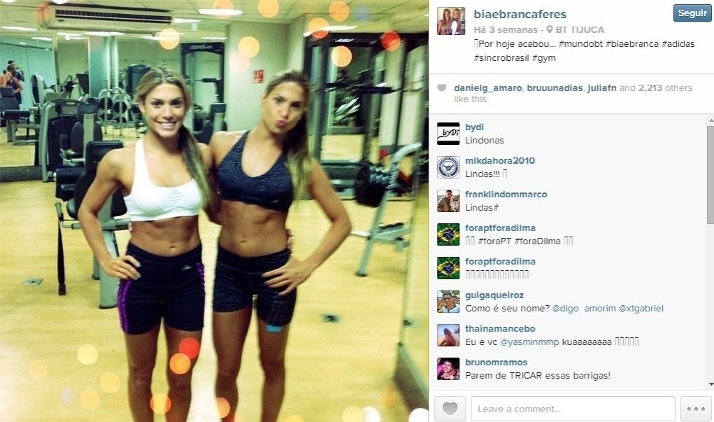 De meninas a mulheronas, Bia e Branca mudaram um bocado com o passar do tempo, desde que foram conhecidas como as gêmeas do nado sincronizado. Na nova versão, elas aparecem mais fortes e de abdômen sarado - e constantemente postando fotos na academia - undefined
