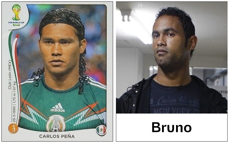 Carlos Peña, do México, tem que tomar cuidado ao andar pelo Brasil na Copa. O goleiro Bruno, seu sósia, não anda com boa fama...