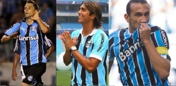 Jonas, Moreno, Barcos, todos fizeram gols pelo Grêmio mas estiveram longe da preferência popular - Montagem