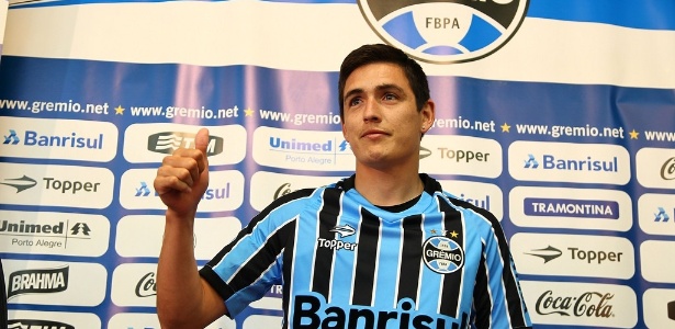 Matías Rodríguez foi testado como titular em treinamento do Grêmio de terça-feira, no CT - Lucas Uebel/GREMIO FBPA Divulgação