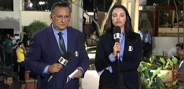 Patrícia Poeta e Galvão Bueno apresentaram "JN" de Goiânia, onde acompanham a seleção