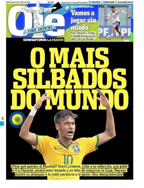 "Os mais vaiados do mundo": às vésperas da Copa, Olé critica falta de entusiasmo do Brasil com a Copa