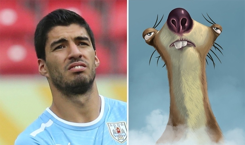 Suárez, da seleção do Uruguai, tem o personagem Sid, de A Era do Gelo, como sósia