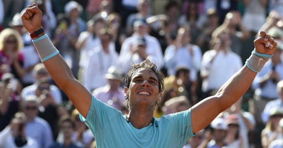 06.jun.2014 - Nadal comemora após vencer Andy Murray na semifinal de Roland Garros