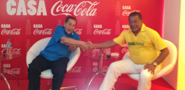 Ghggia, esquerda, e Jairzinho foram os convidados da 'Casa da Coca-Cola' para comentar a Copa do Mundo