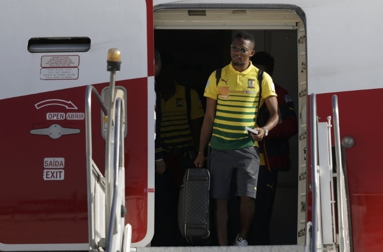 09. jun. 2014 - Camaronês Samuel Eto'o desembarca no Rio de Janeiro para a disputa da Copa do Mundo