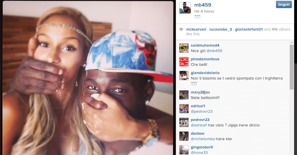 Balotelli com sua namorada, Fanny Neguesha, em foto publicada no Instagram