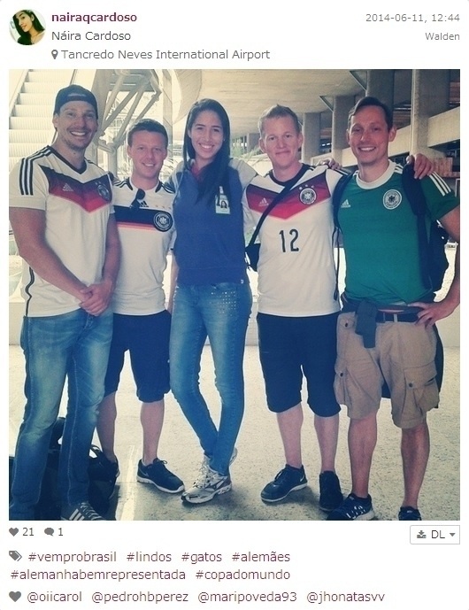 A Naíra postou uma foto com torcedores da Alemanha e elogiou seus novos amigos "gatos". Mande sua foto com um gringo: use a hashtag #uolnacopa no Instagram ou Twitter. Você também pode enviar um WhatsApp para (11) 94288.3664