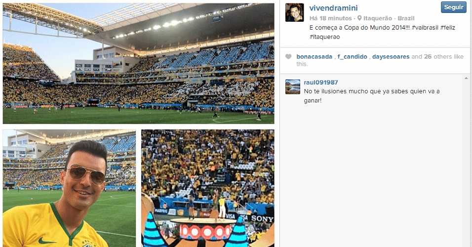 Brasileiro esbanja felicidade com o início da Copa do Mundo de 2014. Mande sua foto no Itaquerão: use a hashtag #uolnacopa no Instagram ou Twitter. Você também pode enviar um WhatsApp para (11) 94288.3664