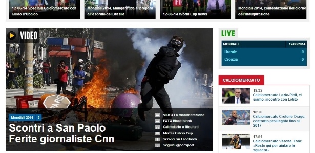 Capa do site italiano Corriere Dello Sport destaca protestos em São Paulo