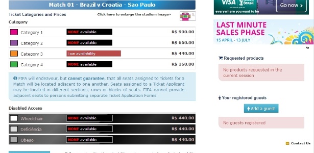 Fifa vende ingresso para Brasil x Croácia no dia do jogo de abertura da Copa do Mundo