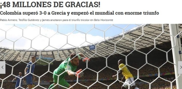 Jornal colombiano envia agradecimento à seleção em nome de todo a população 