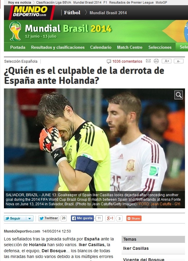 Jornal espanhol Mundo Deportivo tenta encontrar culpados para a goleada sofrida pela Espanha