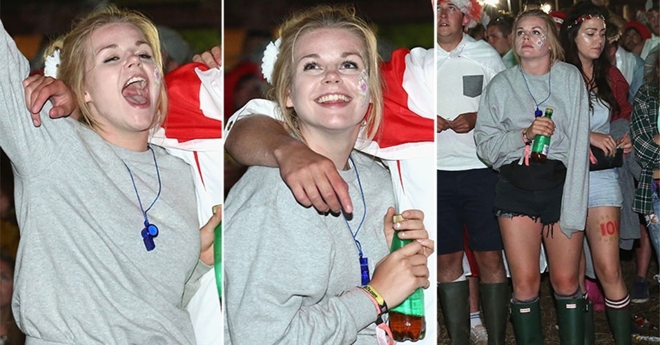 14.jun.2014 - Torcedora da Inglaterra acompanha a Copa em Newport (Reino Unido), festeja e sofre com seu time, na derrota contra a Itália