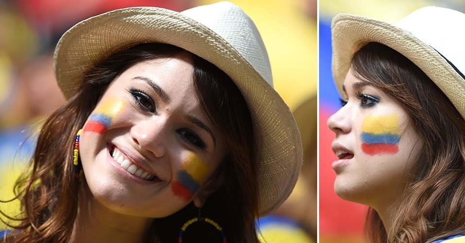 15.jun.2014 - Torcedora acompanha o duelo entre Equador e Suíça em Brasília, com direito a rosto pintado para entrar no clima da Copa