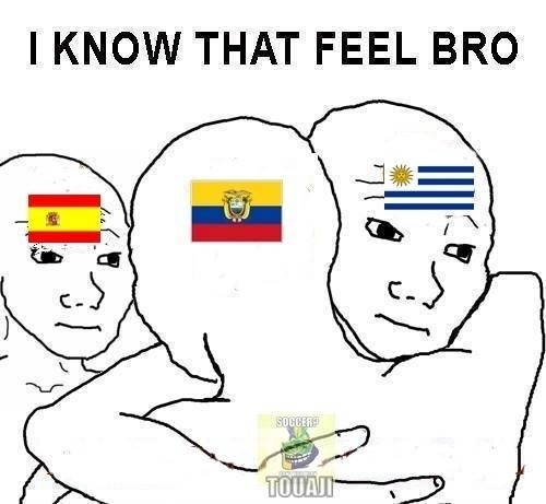 "Eu sei como você se sente, bro". Uruguai e Espanha consolam o Equador.