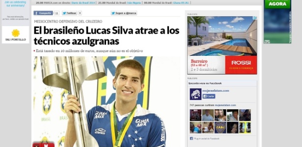 Matéria do jornal Marca fala de interesse da equipe técnica do Barcelona pelo jovem volante Lucas Silva - Reprodução/Site Marca