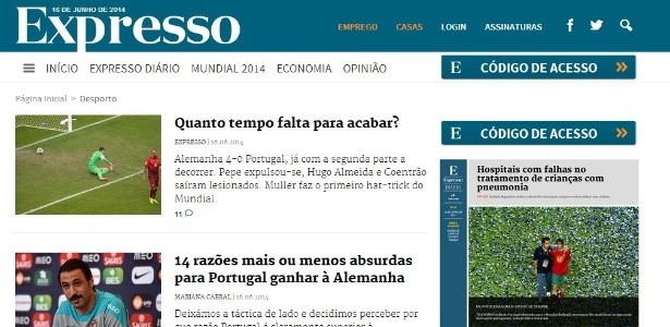 Expresso, jornal de Portugal, pergunta quanto tempo falta para acabar o jogo