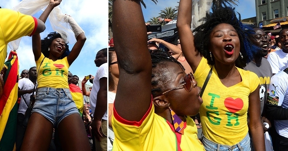 16.jun.2014 - Torcedora de Gana faz festa para a estreia contra os Estados Unidos