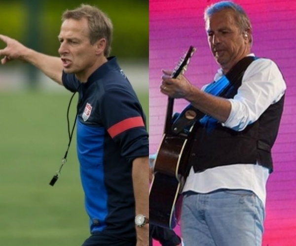 Klinsmann, hoje técnico dos EUA, e sua versão no cinema, Kevin Costner