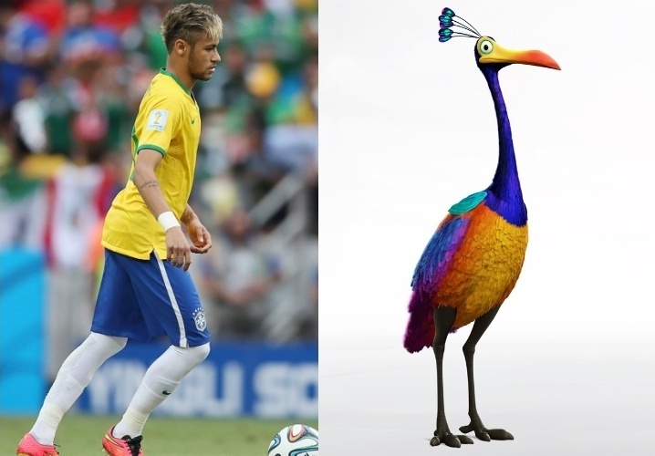Neymar e a ave Kevin, de Up: não são iguaizinhos?